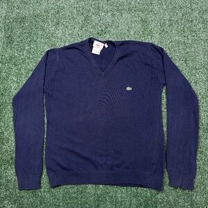 Vintage 90s Lacoste Sweatshirt Women's Size Size 40 Blue V Neck Pullover Ladies